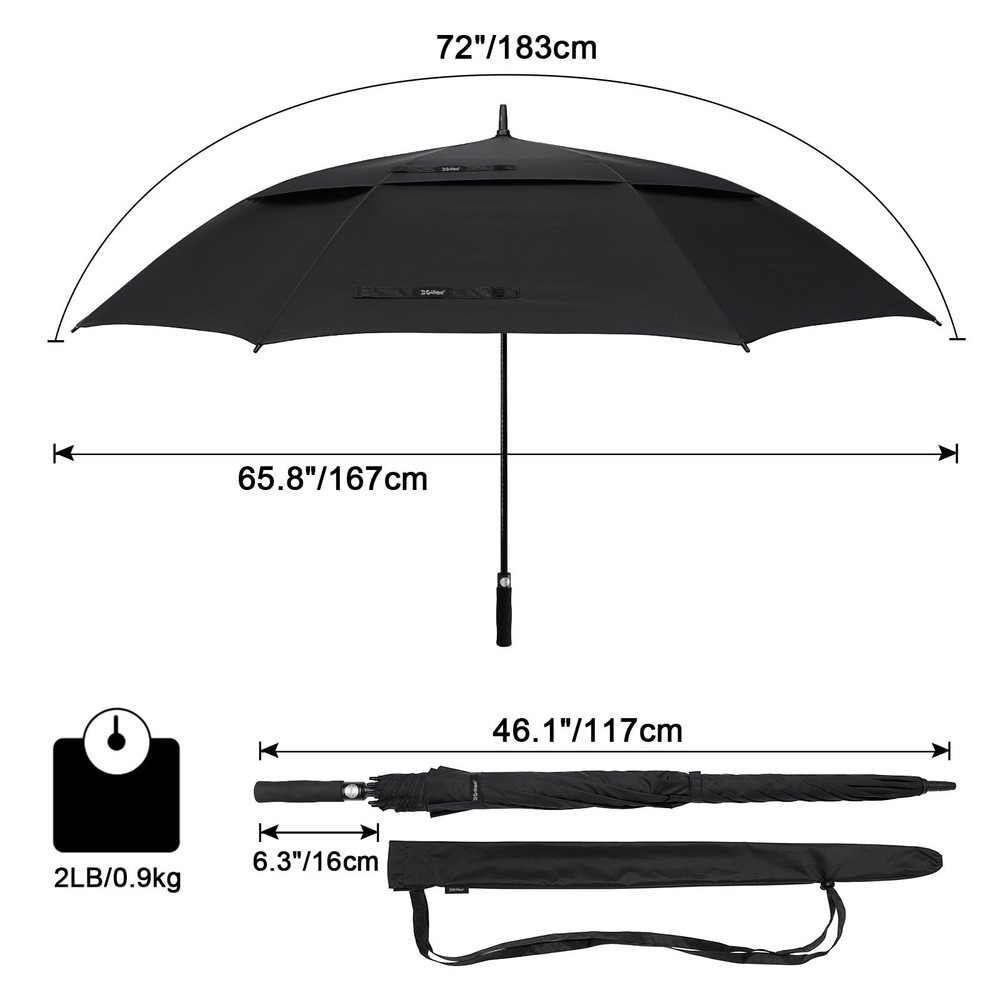 72 Inch Huge Large Oversize Golf Umbrella Automatic Open Double Canopy Windproof