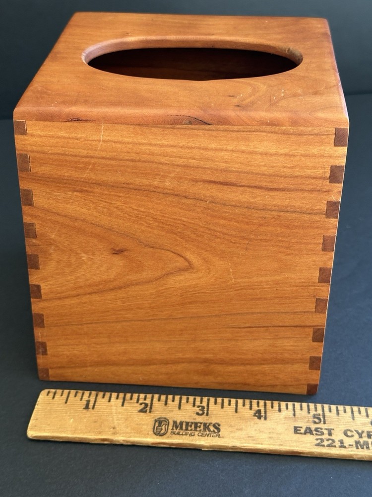 Maple Handmade Dovetail Tissue Box Cover Square Signed Rustic Natural Modern