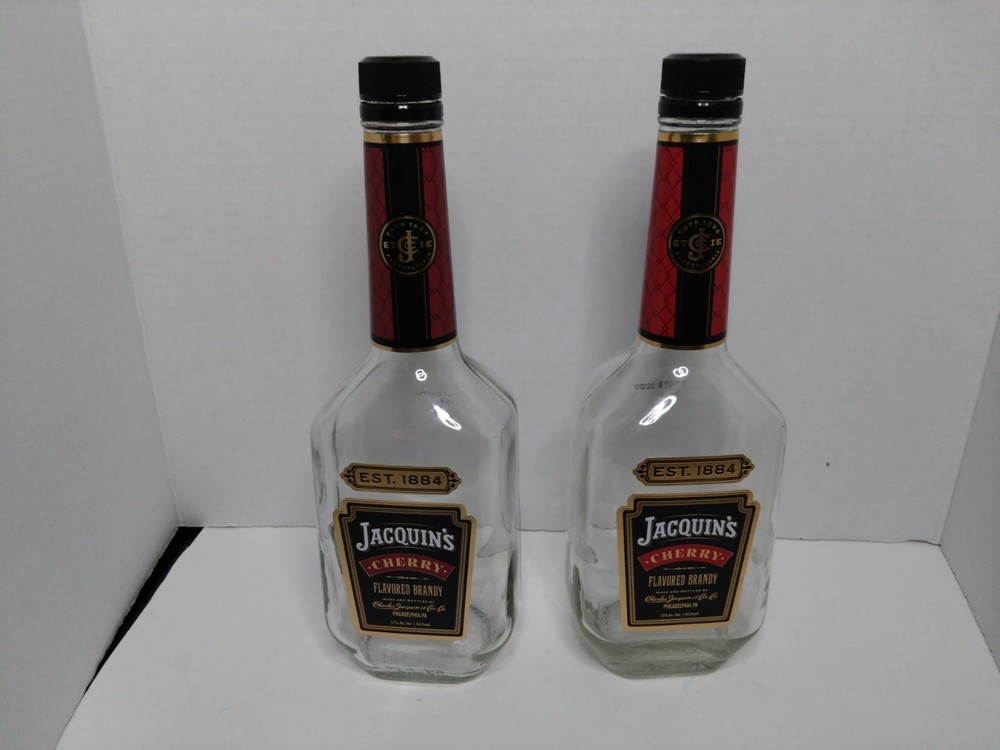 Jacquins Cherry Brandy 2 Clear Empty Glass Bottles