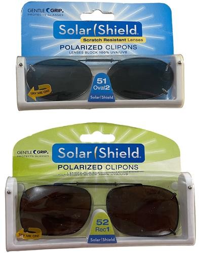 SolarShield Polarized ClipOn STRETCHABLE Sunglasses/ALL SIZES w/SIZING GUIDE 11z