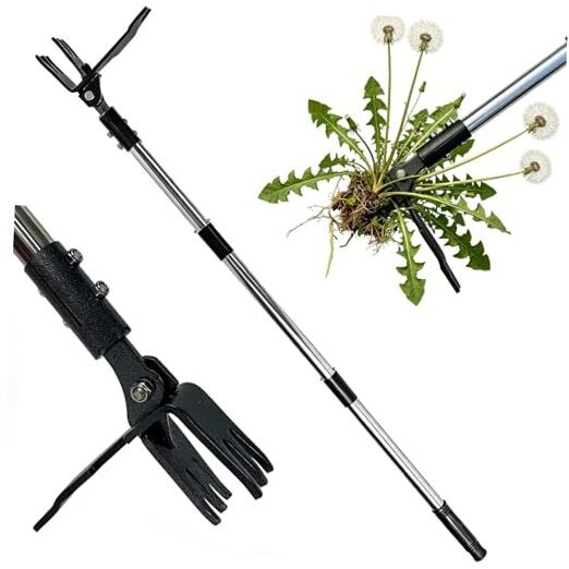 Weed Puller Tool, Stand Up Weed Puller with Stainless Steel 6 Claw Extra Large