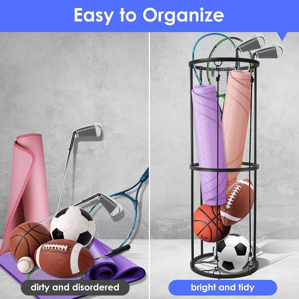 Garage Ball Storage Rack - Wall-mounted Vertical Ball Rack,