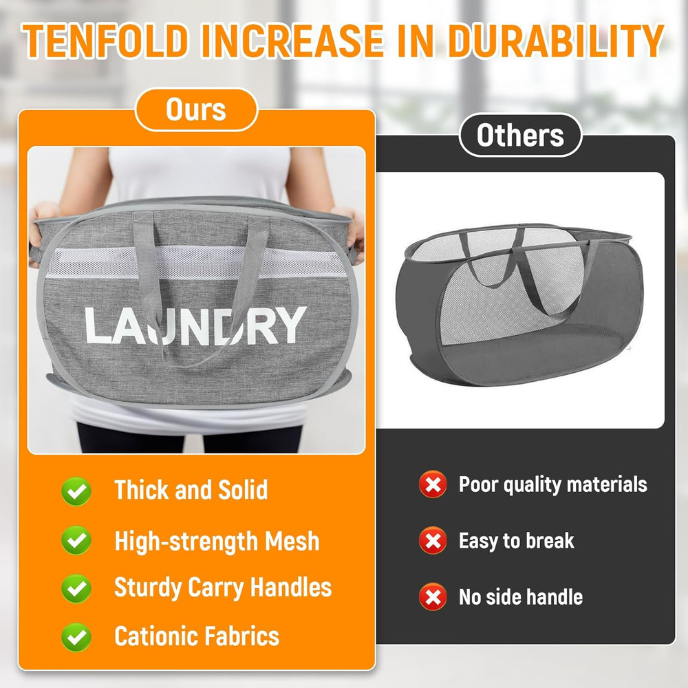 Collapsible Laundry Baskets, Foldable Clothes Hamper with Reinforced Handles, St