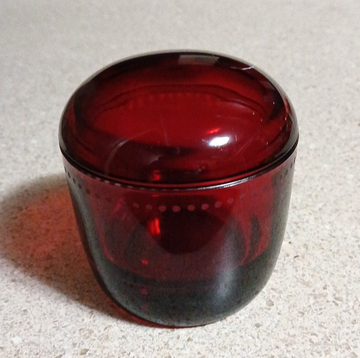 Glass Vanity Red Lidded Cotton Jar  4"H