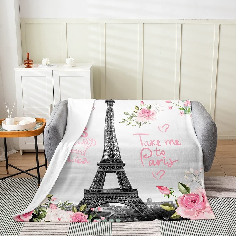 Feelyou Paris Tower Pattern Plush Throw Blanket,Eiffel Tower Romant... Fast Ship