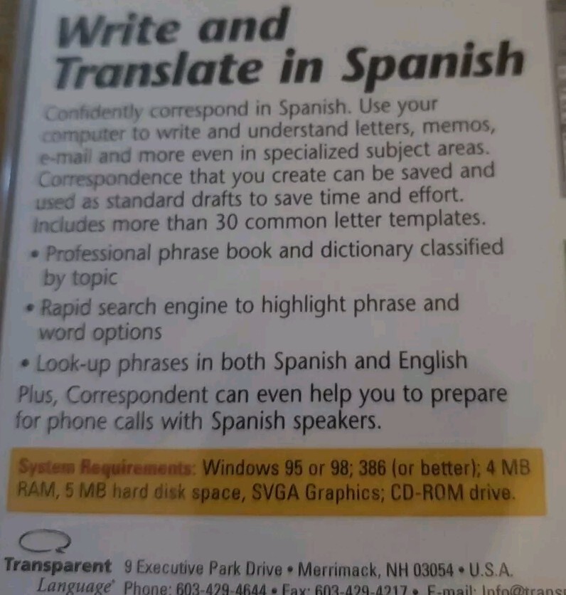 Correspondent: Write & Translate In Spanish PC CD multilingual letter language