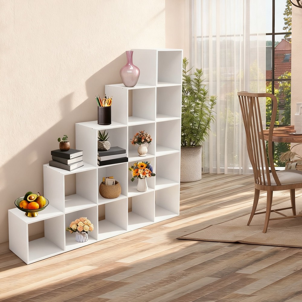 Ladder Cube Storage Bookcase L-shaped Corner Shelf 15-cube Organizer For Home