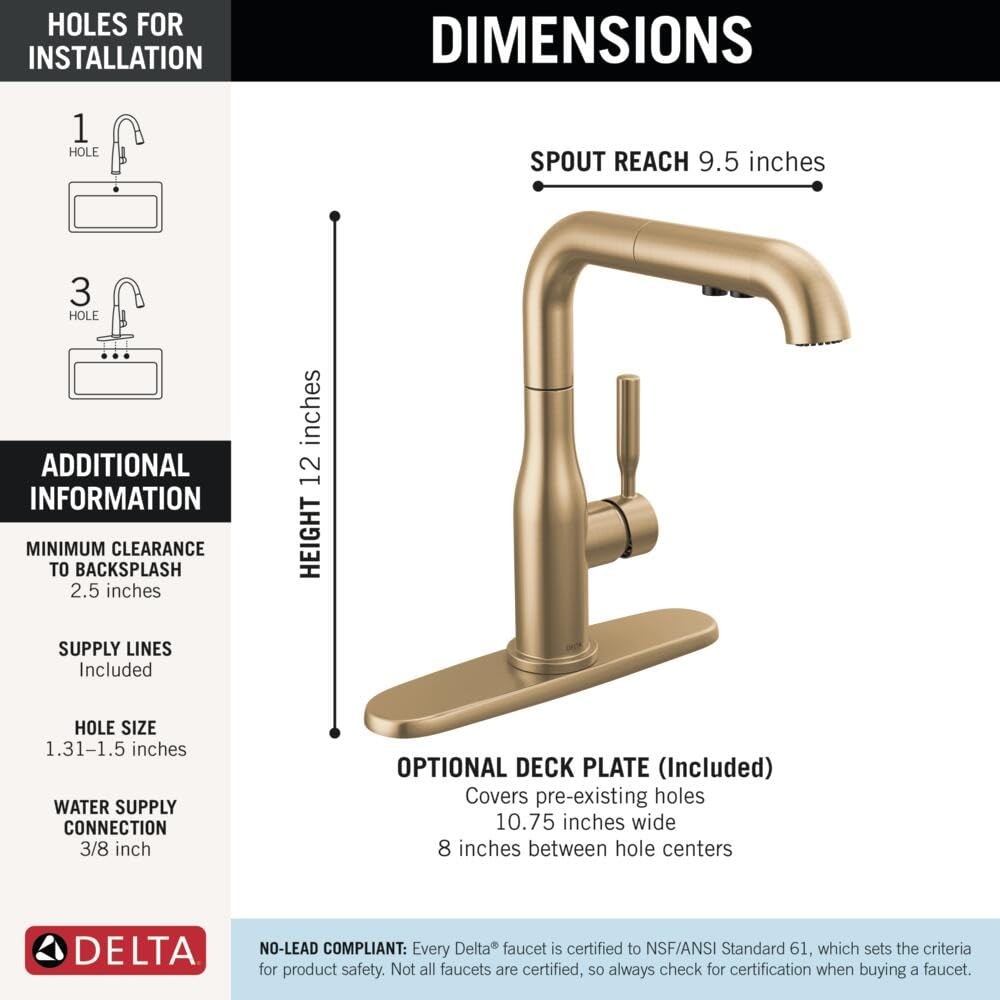 Delta Almari Brushed Gold Kitchen Faucet with PullOut Sprayer Modern Single