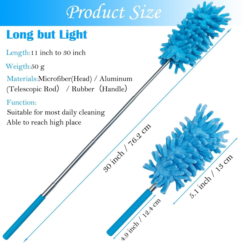 M-Jump 3 Pack Retractable Long-Reach Washable Duster for Cleaning, Microfiber...