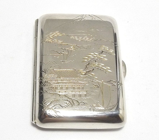 VINTAGE JAPANESE 950 GRADE SOLID SILVER CIGARETTE CASE & PETROL LIGHTER c1950