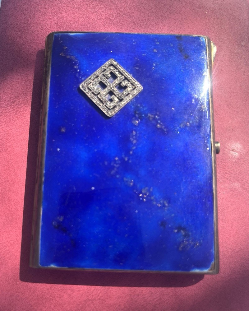 Vintage Silver & Enamel Cigarette Case, Under With Margazites, C1930