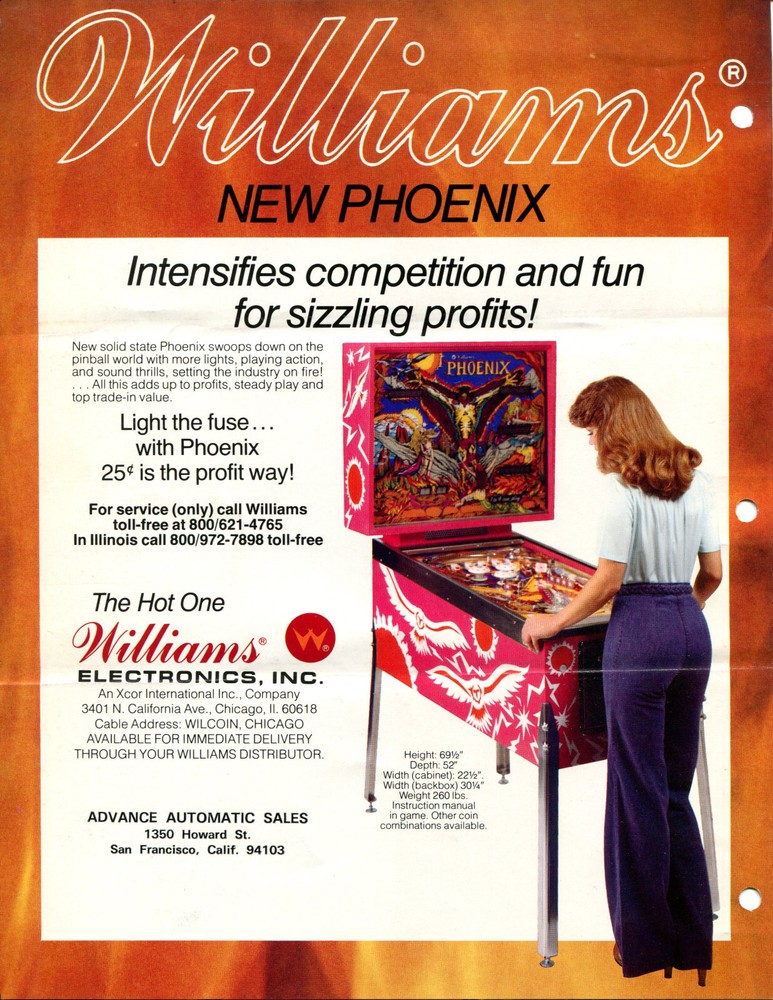 Phoenix Williams Pinball Flyer / Brochure / Ad
