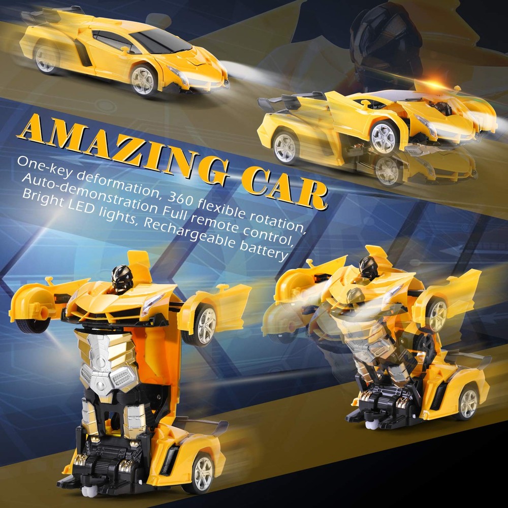 Dolanus Remote Control Car - Transform Transforming Robot RC Car, Yellow