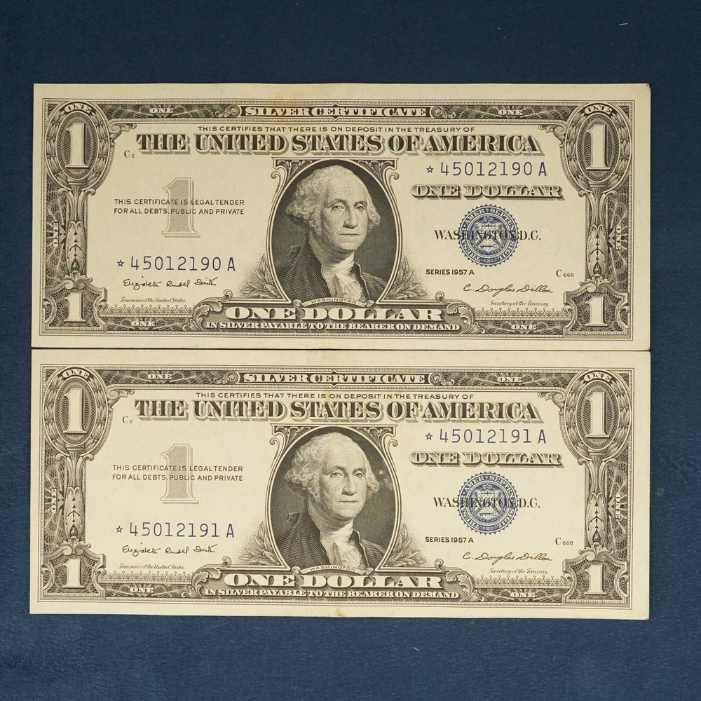 1957A $1 Silver Certificate Star Notes Sequential Pair ⭐Consecutive Serial #'s