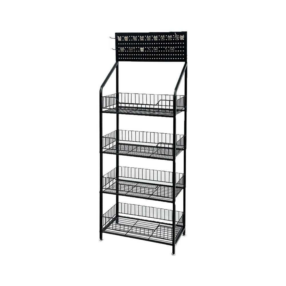 4 Shelves Angled Mobile Merchandising Rack display, Black