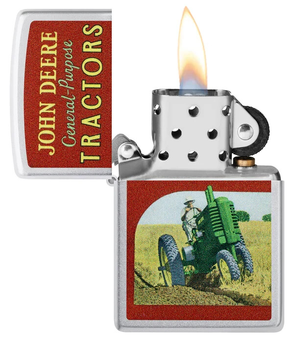 Zippo 46757, John Deere Design, Satin Chrome Lighter, NEW