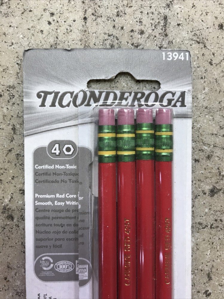Ticonderoga Erasable Checking Pencils, Eraser Tipped, Pre-Sharpened, 4/Pack, Red