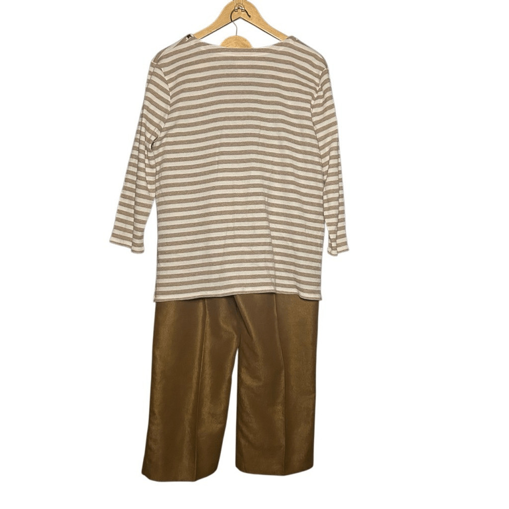 Ruby Rd. Brown Long Sleeve Striped Tunic Size L & Pull On Ankle Pants Size 14P