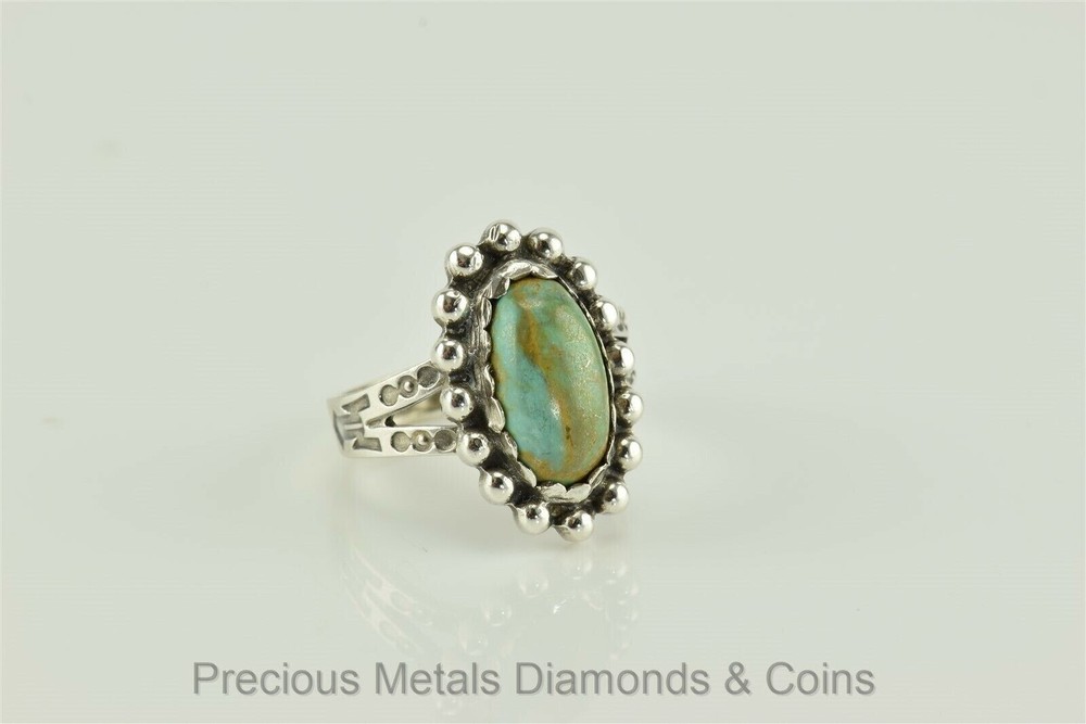 Native American Sterling Silver Turquoise Beaded Arrow Split Band Ring Sz: 5.5