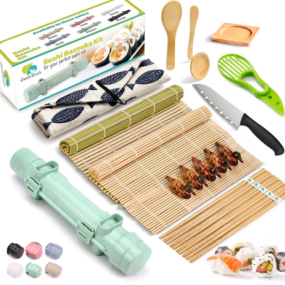 SmileTools Sushi Making Kit, 22 in 1 Roller Maker Medium, Green