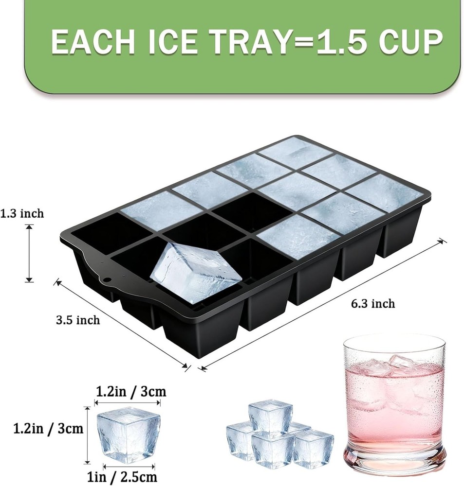 Ice Cube Trays for Freezer, 2 Pack Easy Release Slicone Ice Cube Tray with Lid,
