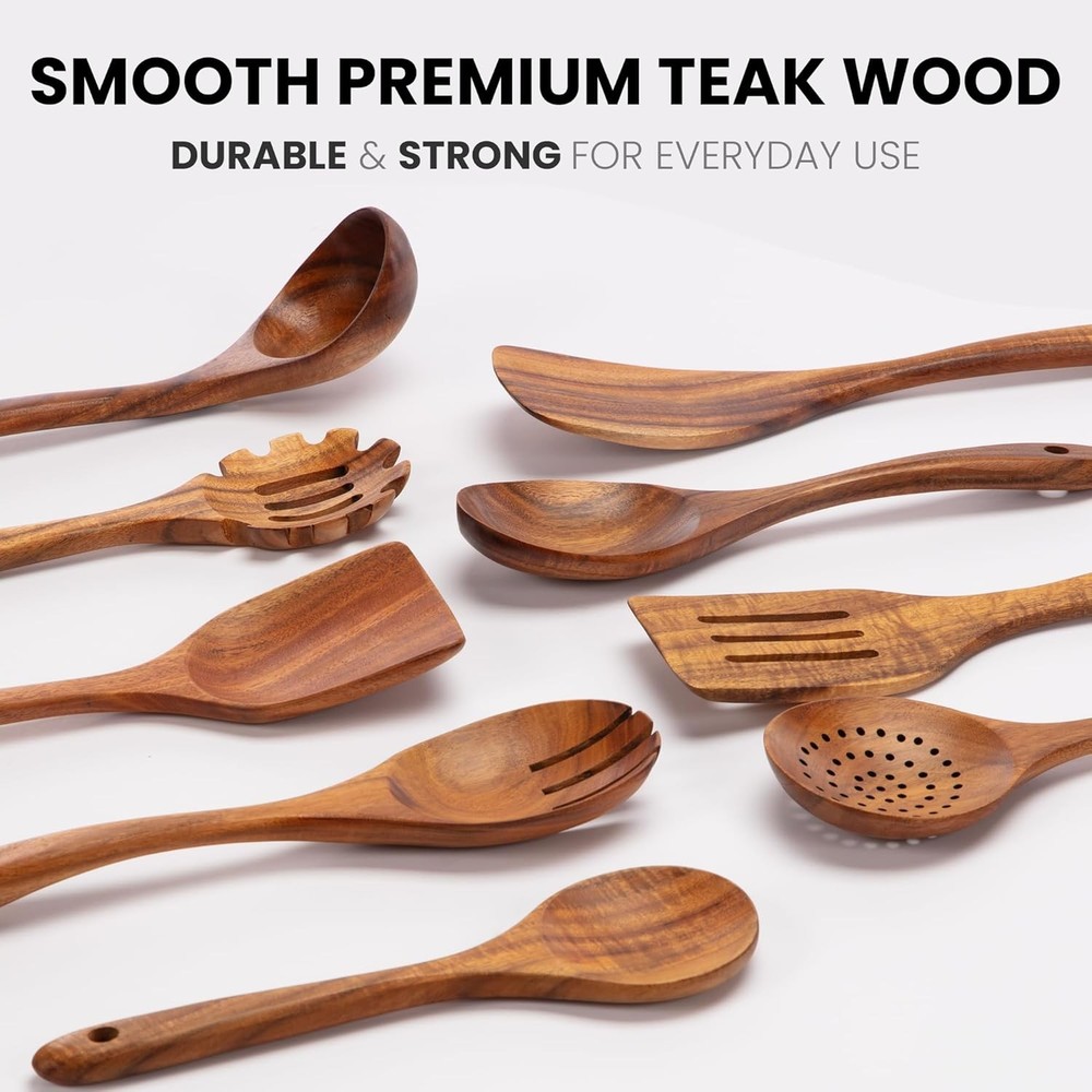 Kitchen 9-Piece Teak Cooking Utensil Set