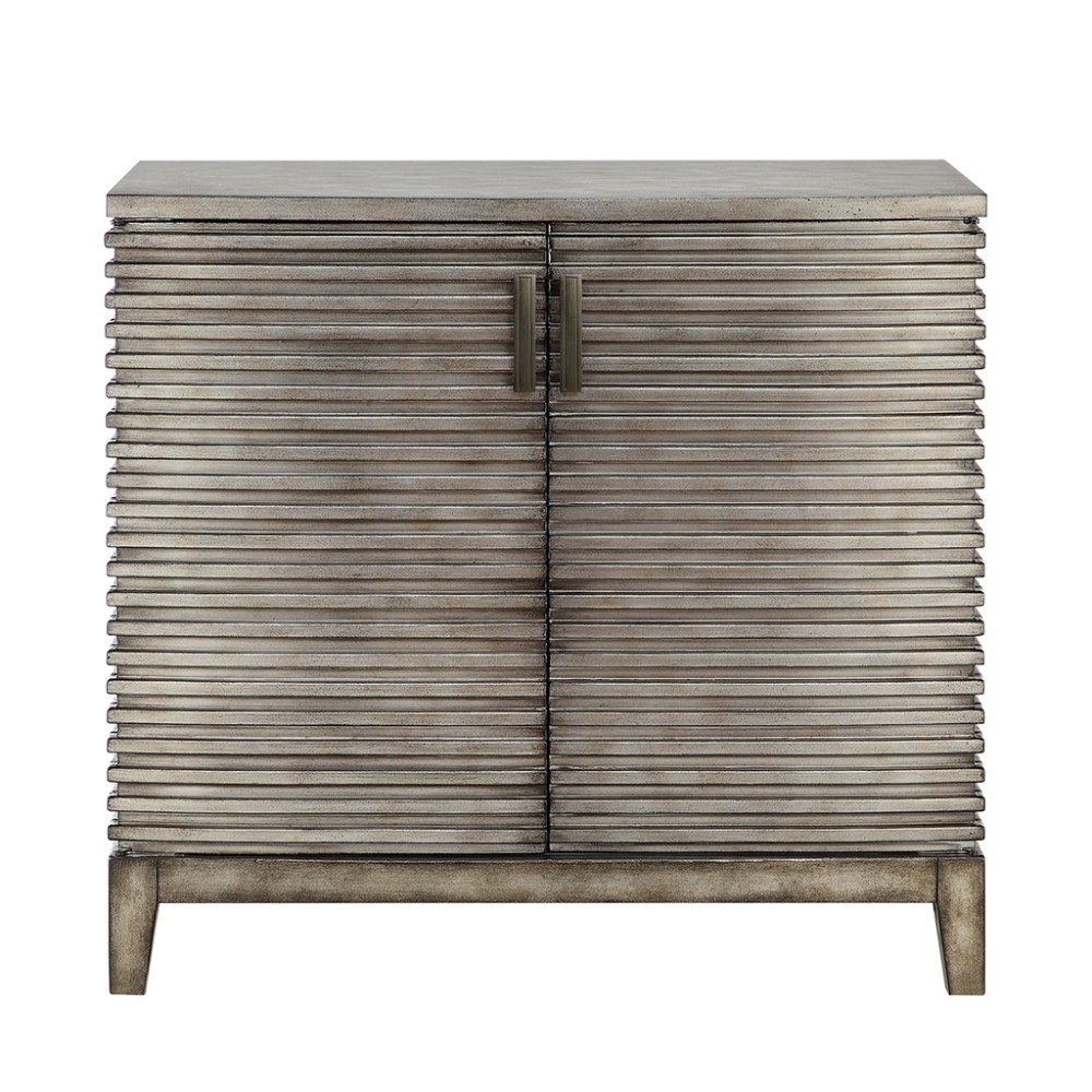 Ridge Accent Chest,features two doors,Solid wood, Wood Finish: Grey