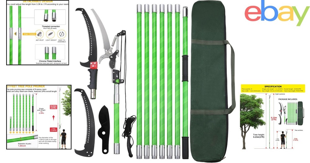 27ft Extendable Tree Pole Pruner for High Branch Trimming and Shearing