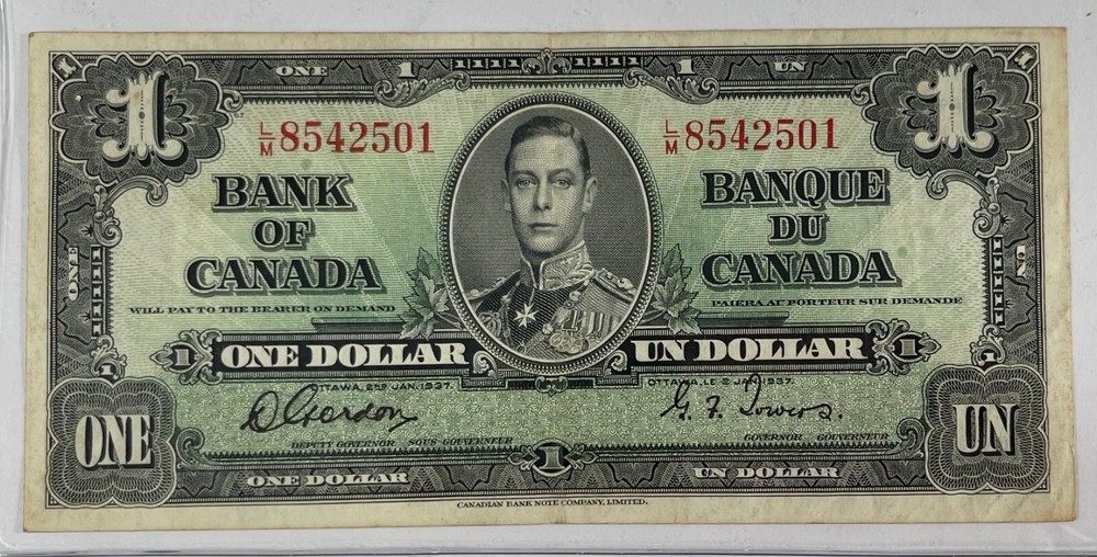 Canada $1 1937 Note (#92) Gordon/Towers. Decent Note.