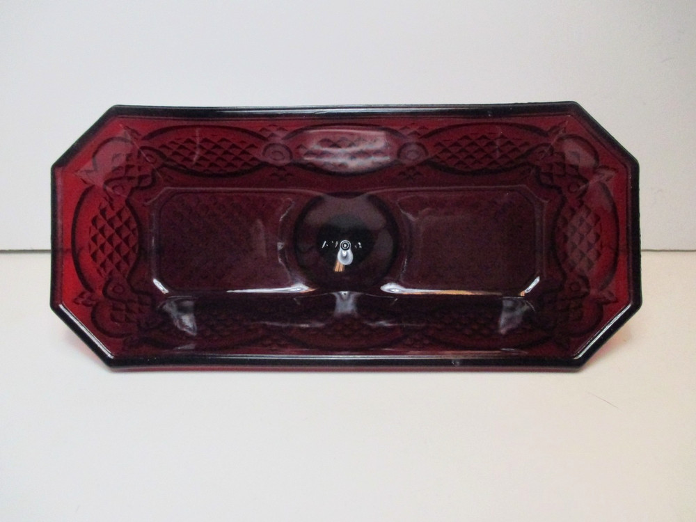 Vtg Avon 1876 Cape Cod Collection Ruby Red Covered Butter Dish w/ Original Box