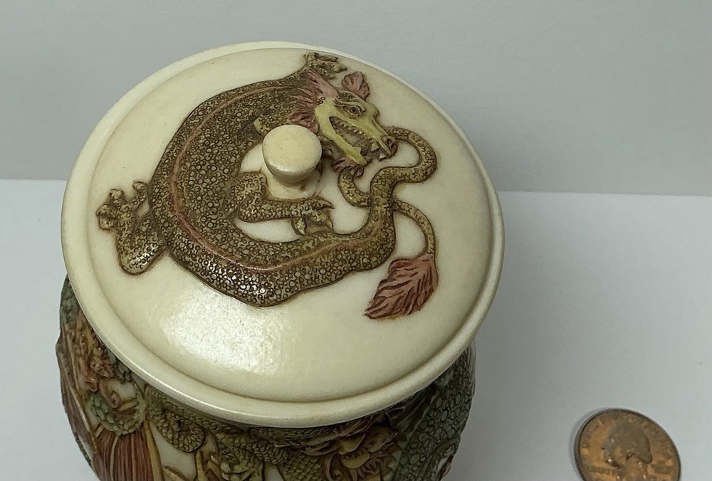 Jardinia Dragon ‘Fire Crackers’ Approximately 5”X6” Lidded Jar