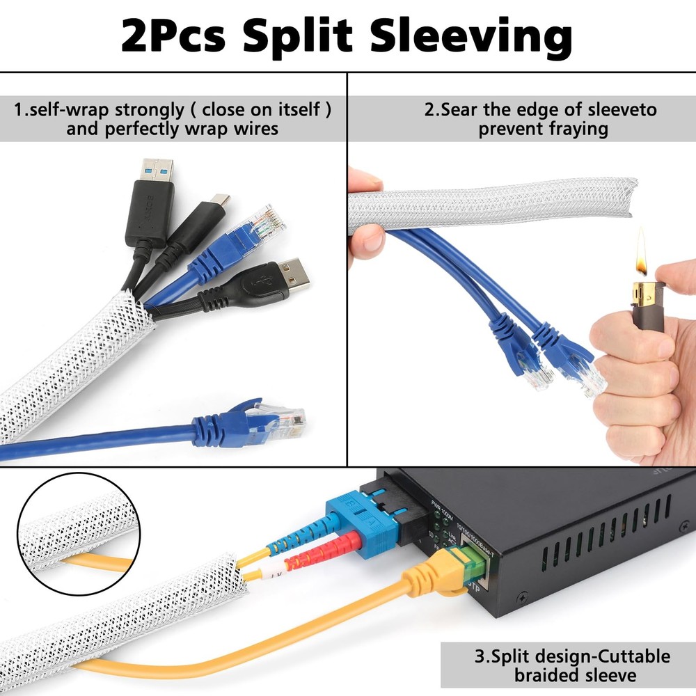 White Cable Management Organizer Kit, 2 Wire Sleeve Protector, 41 Self Adhesi...