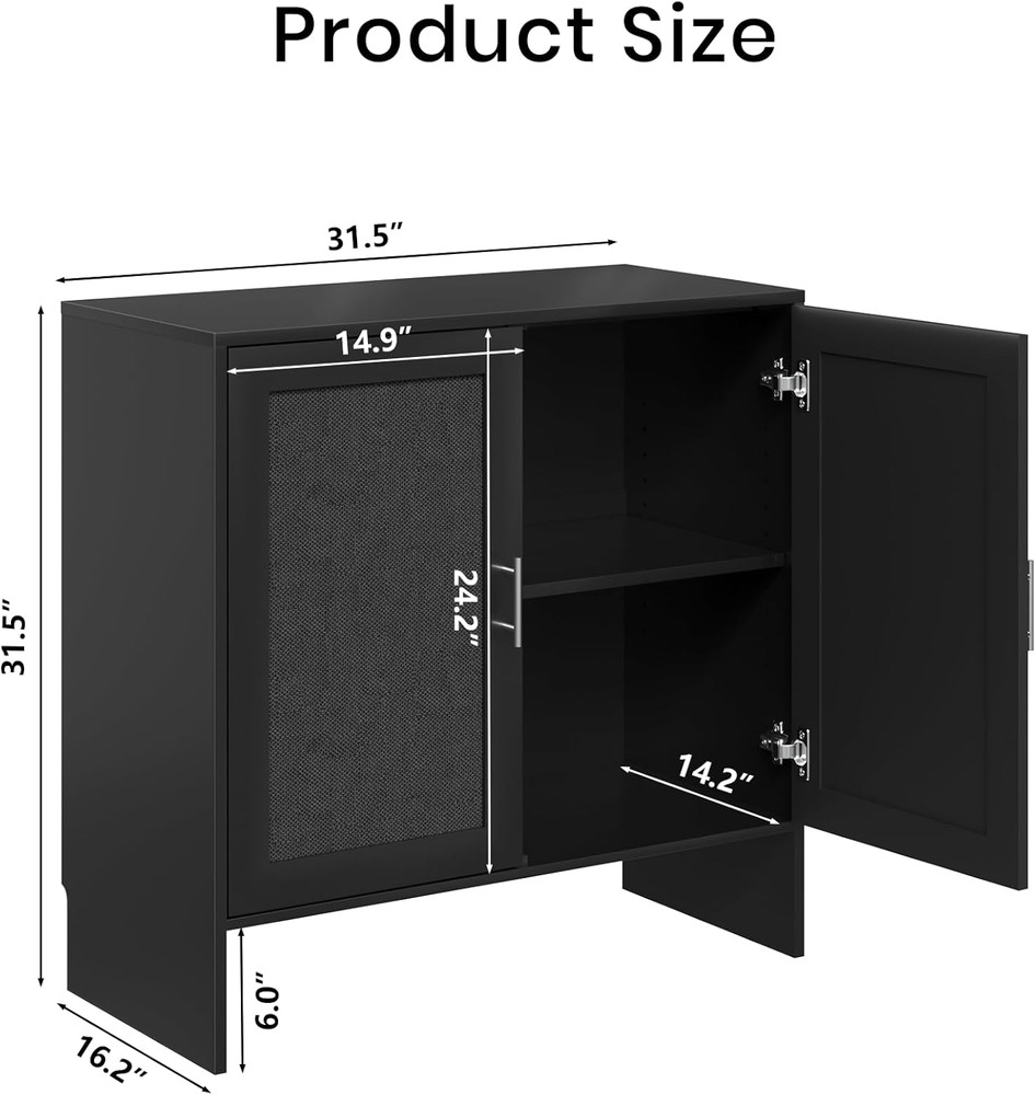 Buffet Cabinet with Storage & Adjustable Shelf - Farmhouse Sideboard with Black