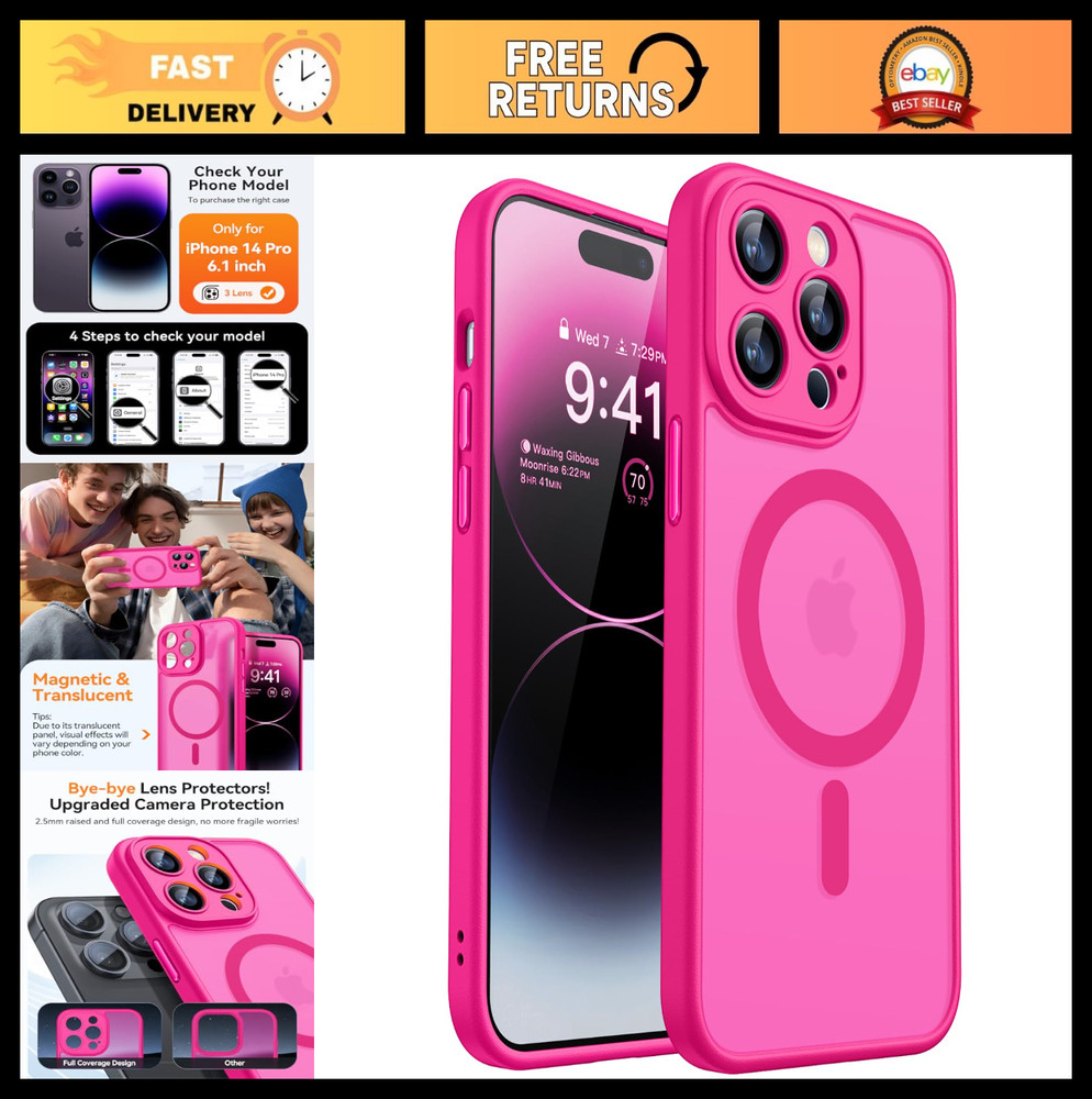 CANSHN Magnetic Compatible with iPhone 14 Pro Case, Upgraded [Full Camera Protec