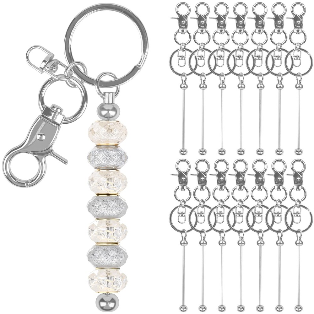 Resflyar 14 PCS Beadable Keychain Bars, DIY Silver Blank Beadable Keychains, ...