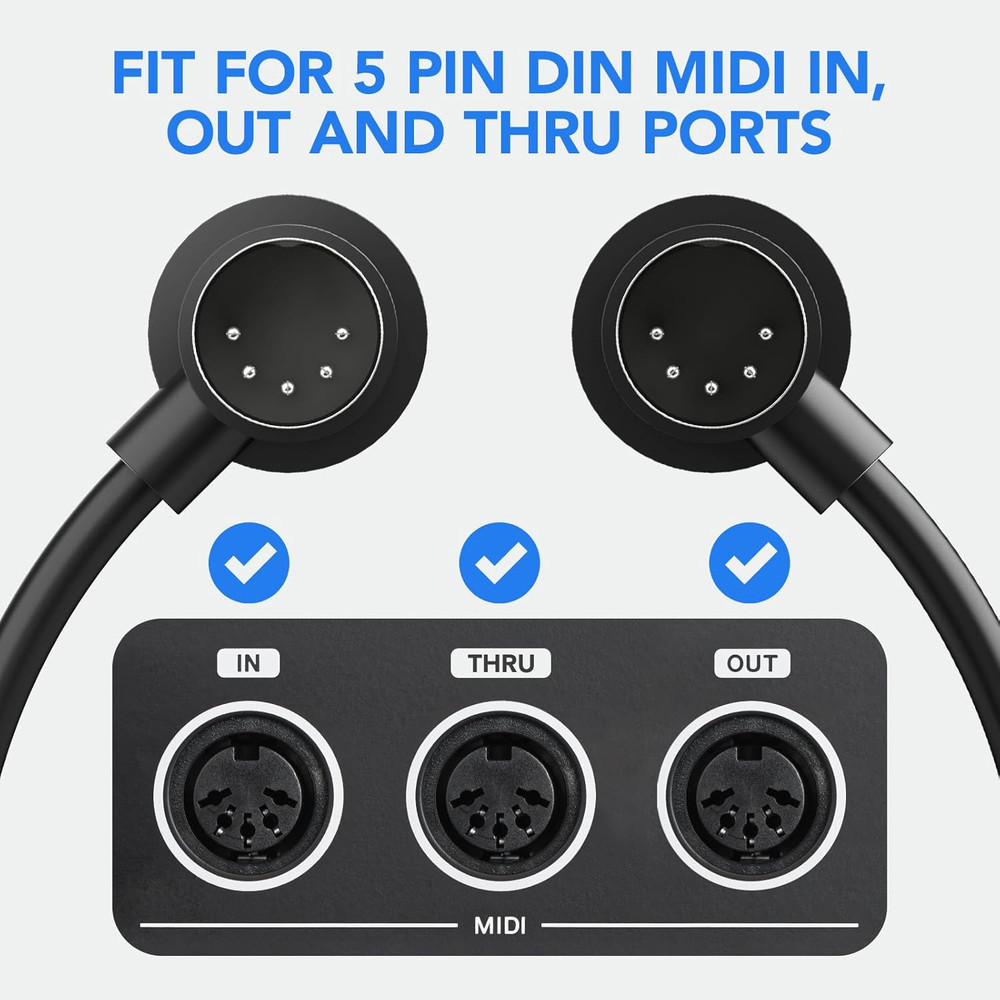4 Pack Premium Right Angle MIDI Cable 2FT, Low Profile for Saving Space MIDI Cab
