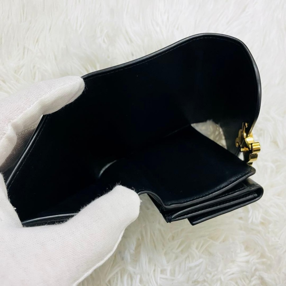 Celine Triomphe Leather Compact Wallet Black Gold