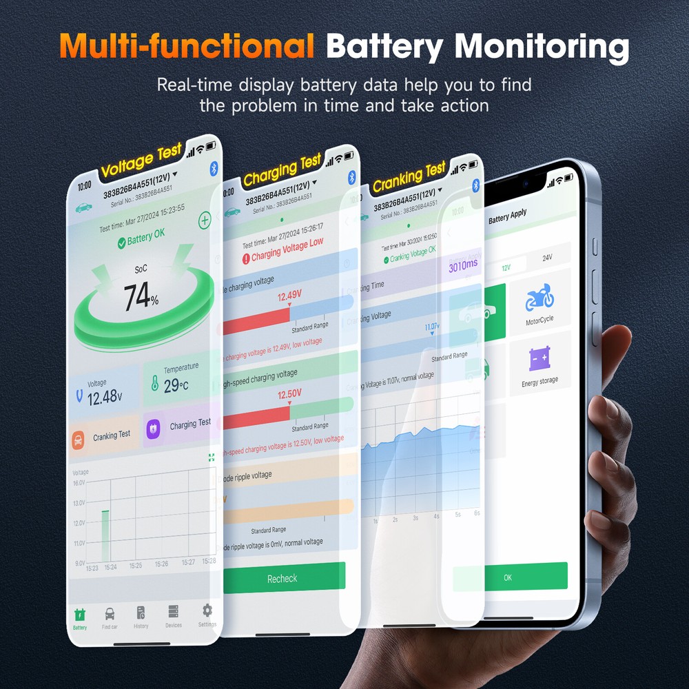 ANCEL Bluetooth Battery Tester Car Charing System For Android IOS 6V/12V/24V