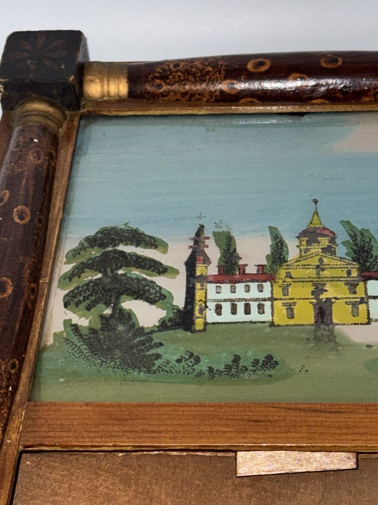 Antique Reverse Painted Scene and Wall Mirror