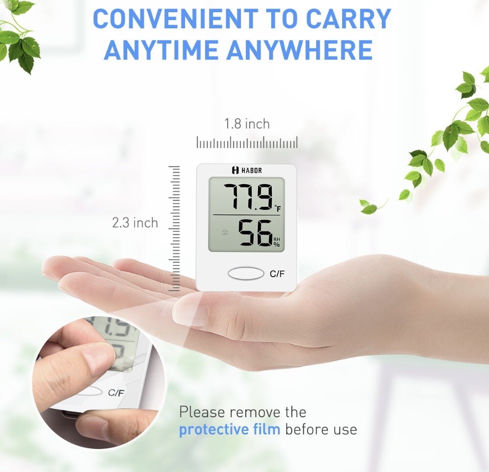 HABOR Indoor Mini Digital Thermometer Hygrometer with Humidity Sensor White