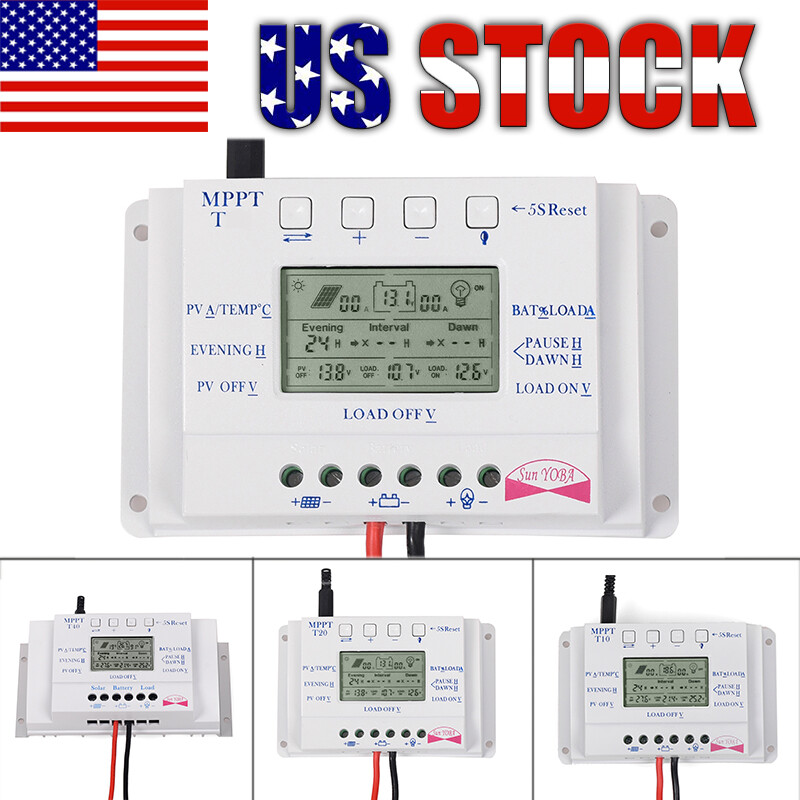 LCD 20/30/60/80A 12/24V MPPT Solar Panel Regulator Charge Controller 3Timer E2