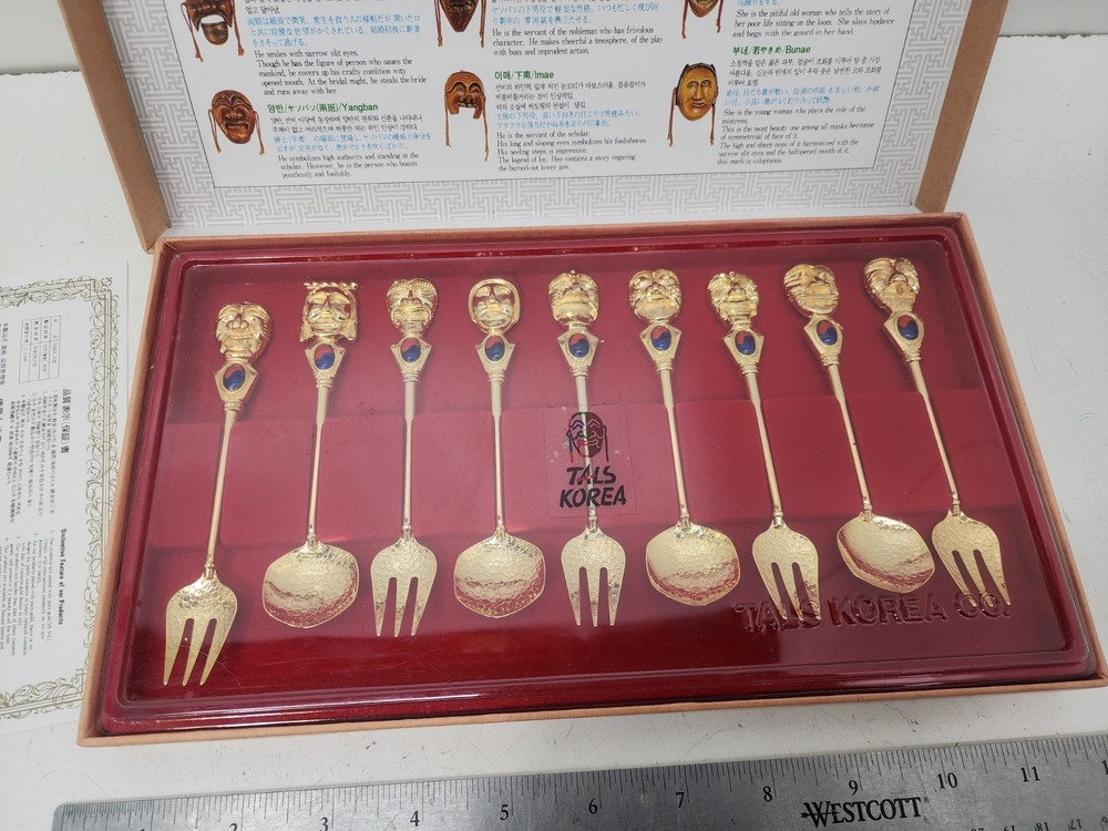 TALS KOREA TEA SPOON & FORK SET GOLD PLATED