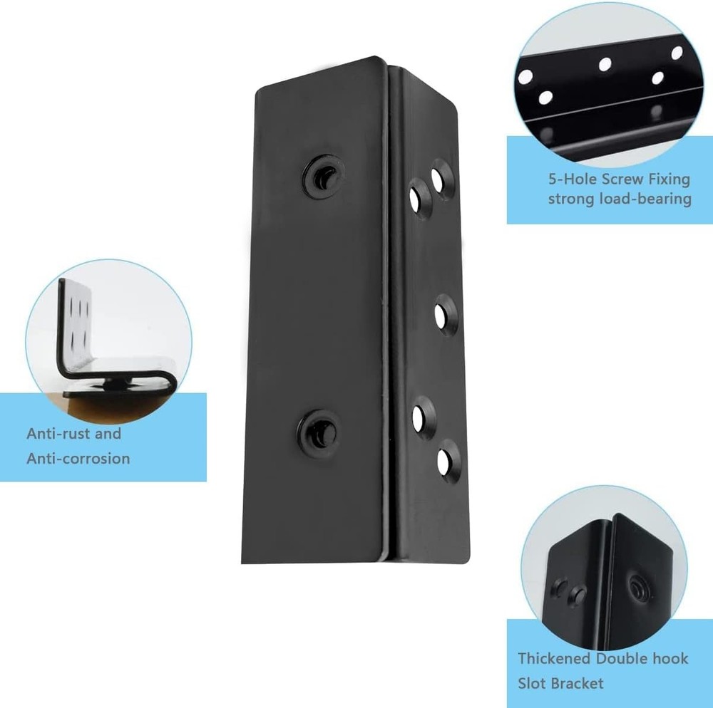 Bed Frame Hardware Post Double Hook Slot Brackets 2 Pieces, Black