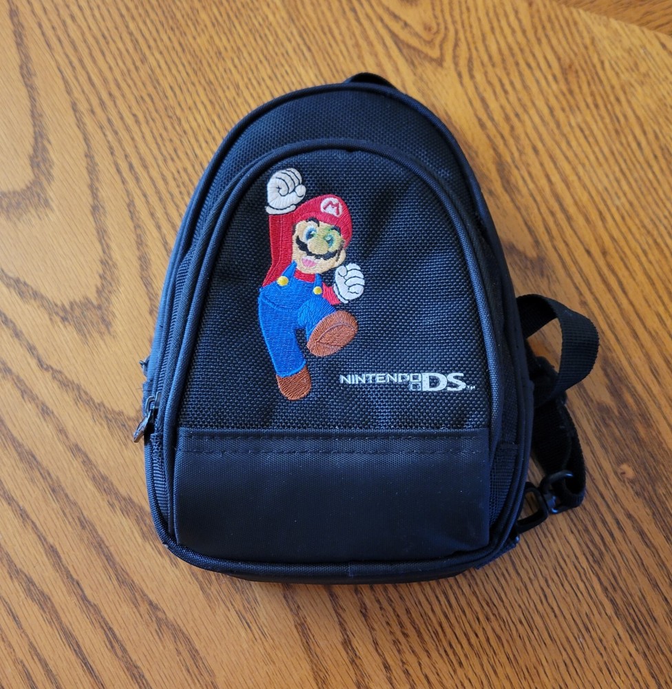 Nintendo DS Mario Mini Backpack Carry Case Bag Embroidered - Black - Fast Ship!!