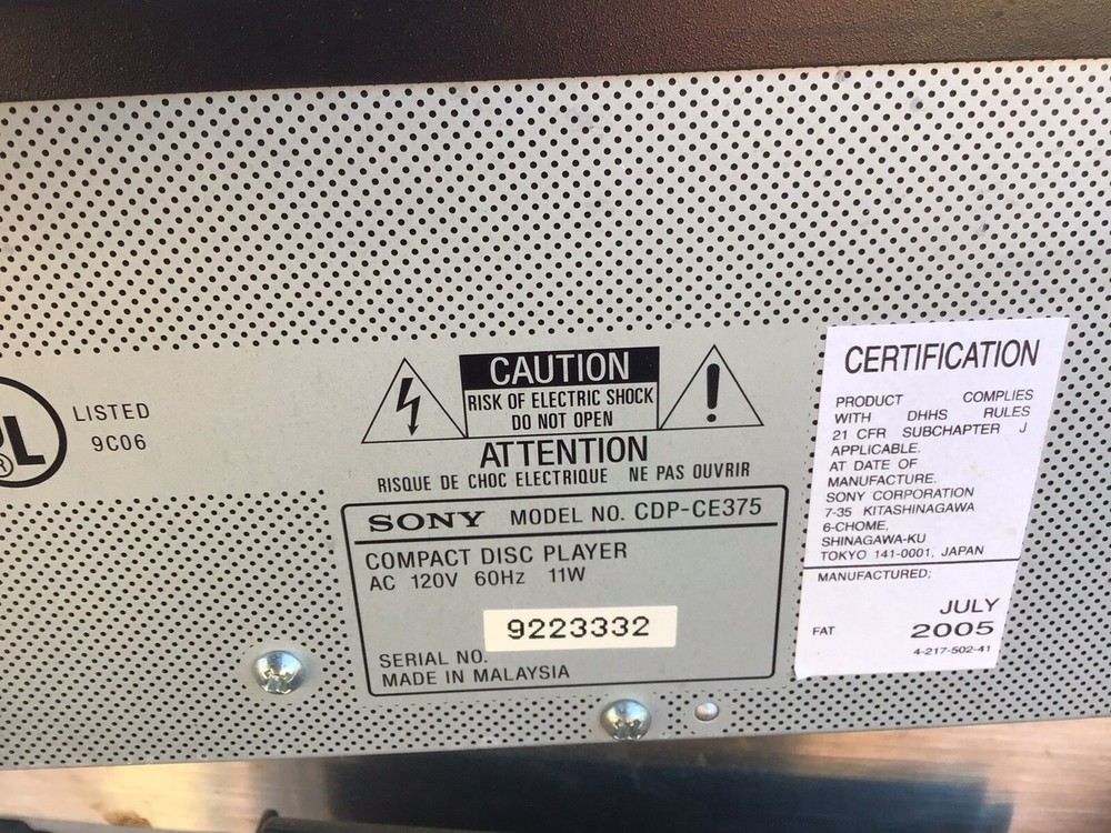 Sony Compact Disc Player CDP-CE375