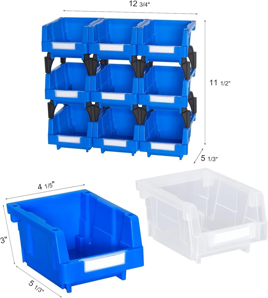 Small Plastic Stackable Hanging Storage Bins,5-1/3"X4-1/5 X3,Blue, 9pk, Blue