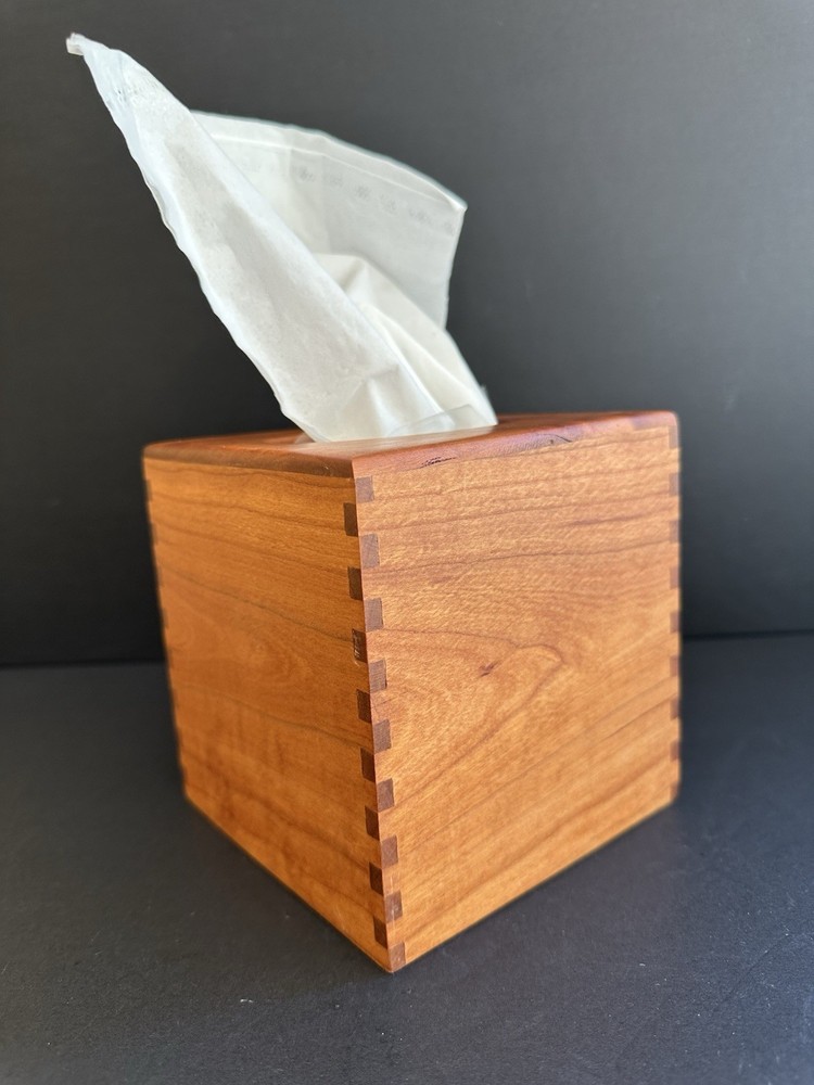 Maple Handmade Dovetail Tissue Box Cover Square Signed Rustic Natural Modern