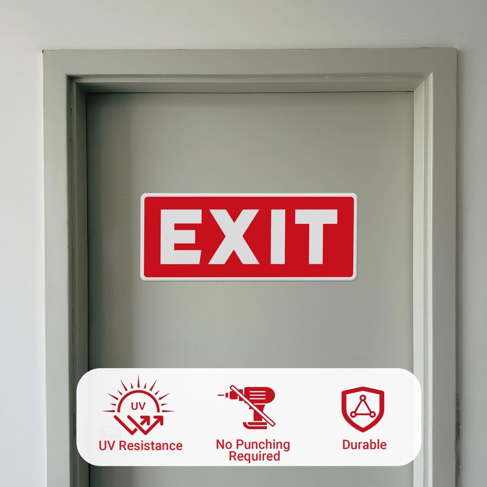 Exit Sign Stickers Red – 2 Pack 10x4 Inch –Vinyl, Laminated for UV,