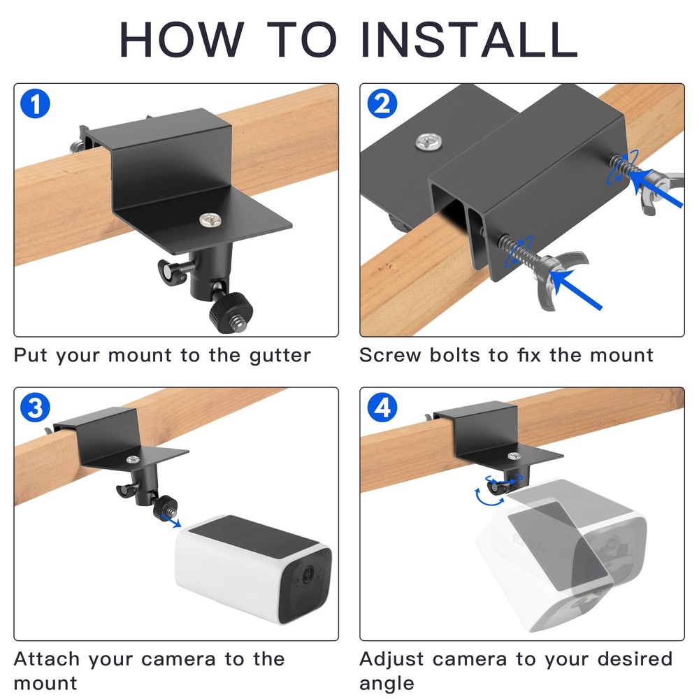 2Pack Gutter Mount Compatible with eufy Security SoloCam S220/C210, Black