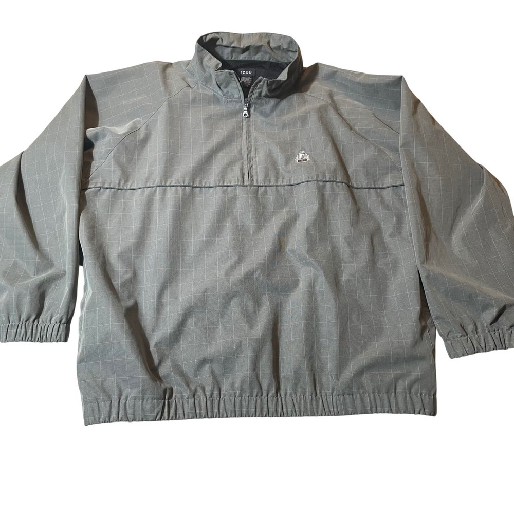 IZOD Mens Gray Plaid Quarter Zip Pullover Jacket Size XXL